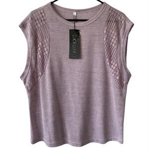 NEW LUCK LISA Sleeveless Knit Top Size XL Heather Purple Lace Detail Relaxed Fit